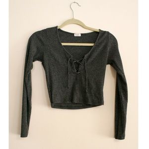 Knit, long sleeve, lace up, crop top